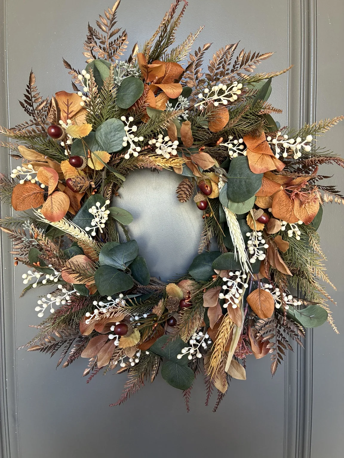 Handcrafted fall wreath close-up